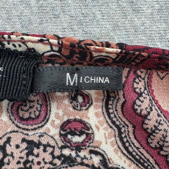 Blu Pepper Dress Womens M Burgundy Cream BOHO Vintage Lace Trim Bell Long Sleeve - Picture 8 of 14